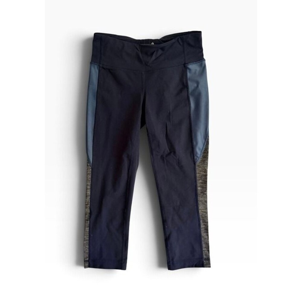 Athleta S Navy Blue Gray Colorblock Capri Leggings Supplex Lycra